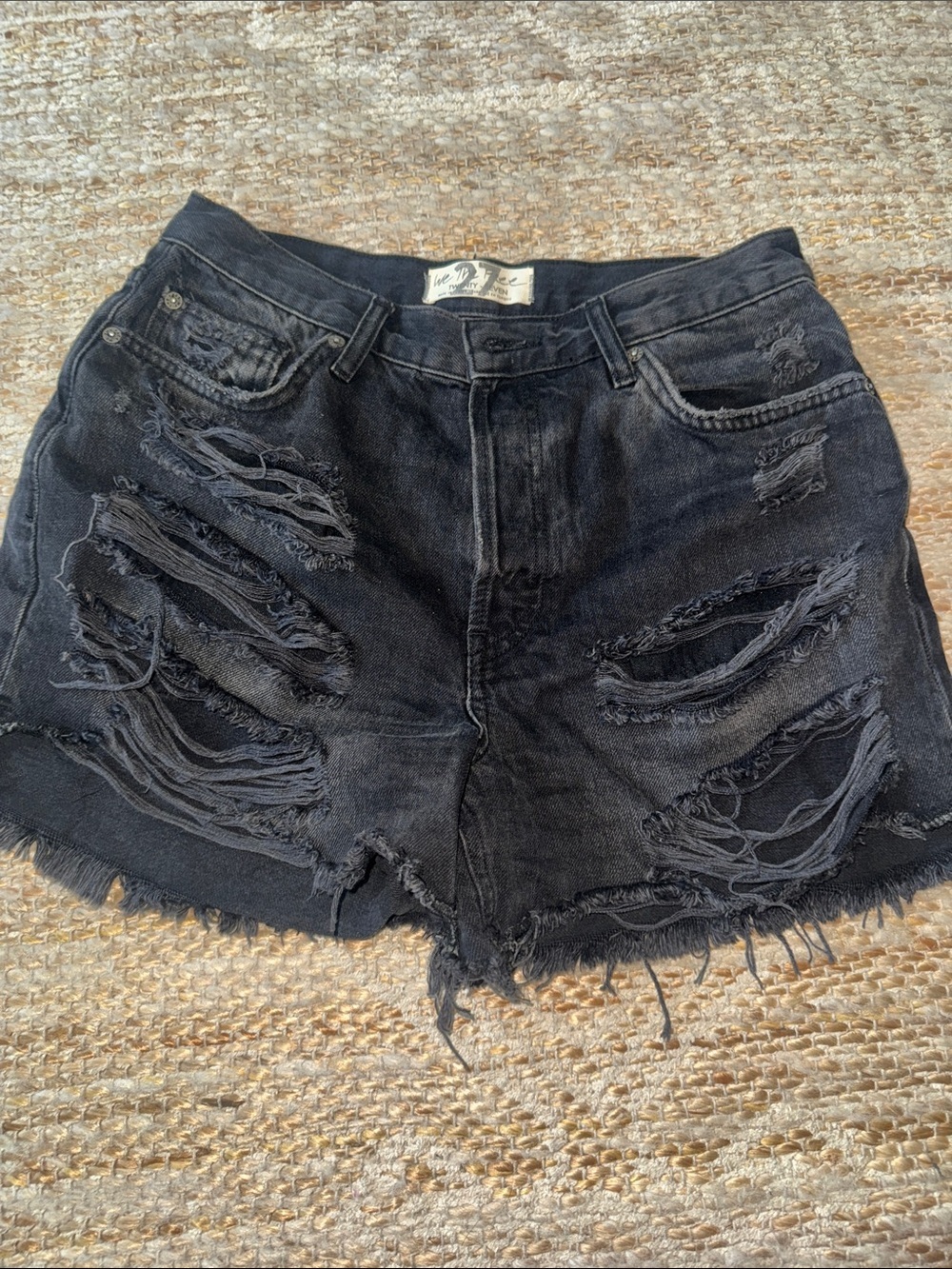 Free People Black Distressed Denim Cutoff Shorts